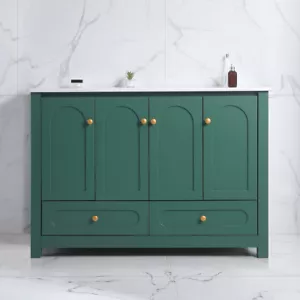 48" Green Bathroom Vanity with Ceramic Sink Combo, Abundant Storage Cabinet -4 S - Picture 1 of 12