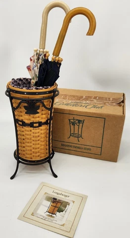 Longaberger Collectors Club JW Miniature Umbrella Basket+W. Iron Stand+Umbrellas Cover