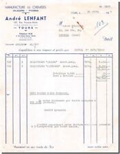 Facture André LENFANT Manufacture de chemises à Tours 1957