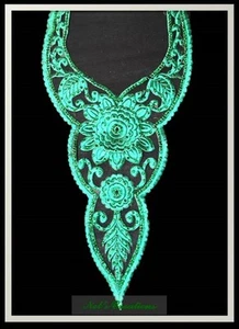 Green Emerald cut work Embroidered neckline with green rhinestones, Women wear - Picture 1 of 5