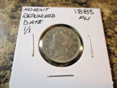 1883 LIBERTY NICKEL NO CENT REPUNCHED DATE  1 OVER 1 AU    FFT - Image 1 of 3