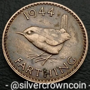UK Great Britain Farthing 1944. KM#843. 1/4 Quarter Penny Cent coin. Wren. Bird. - Picture 1 of 7