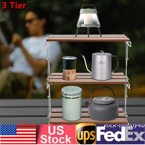 Camping Folding Storage Rack 3-Tier Natural Wood Desktop organizing Rack - Picture 1 of 8
