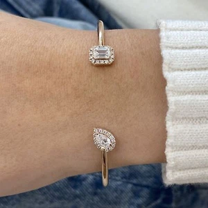 14k Rose Gold Cuff Bracelet Mix Shape Lab Created Diamond 1.07 Ct F/VS Halo - Picture 1 of 5