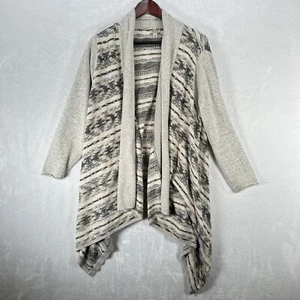 Lucky Brand Cardigan Womens 2X Gray Striped Knit Sweater Long Southwestern - Picture 1 of 10