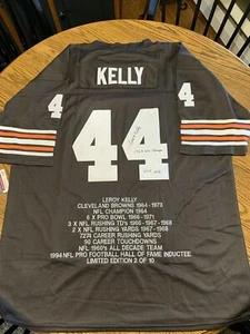 LEROY KELLY CLEVELAND BROWNS NFL AUTOGRAPHED/SIGNED STAT JERSEY WITH JSA COA - Picture 1 of 6
