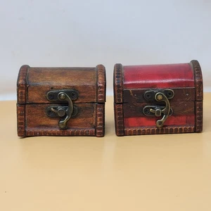 Set Of 2 Antique Style Mini Wooden Treasure Chest Boxes With Latch - Picture 1 of 14