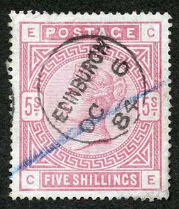 SG176 5/- on BLUED PAPER 1884 Edinburgh CDS (repaired bottom right) Cat 4000 - Picture 1 of 1