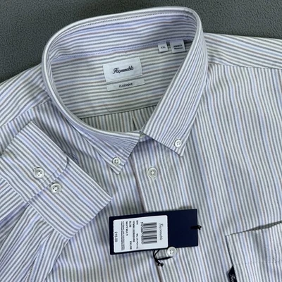 Camisa Faconnable Para Hombres 2XL Blanca Azul Rayas Calce Clásico Inteligente Informal Oficina Nueva Foto 1 de 4
