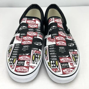 Vans Classic Slip On Label Mix Black/White/Red Skate Shoe Sneaker Men's Size 10 - Picture 1 of 18