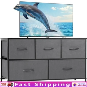 5 Drawer Fabric Dresser Storage Organizer Chest Bedroom Living Room TV Stand New - Picture 1 of 7
