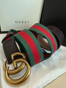 Gucci GG Marmont Green, Red WEB Leather Brown Belt 110 cm, fits 38-40 Waist - Picture 1 of 6