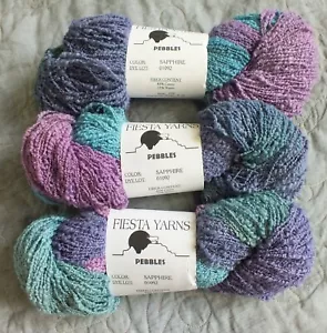 Lot of 3 skeins yarn Fiesta Yarns Pebbles Sapphire Dye Lot: 01092 - Picture 1 of 3
