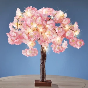 LED Lighted Pink Peony Blossom Tree Table Lamp Centerpiece Spring Home Decor - Picture 1 of 3