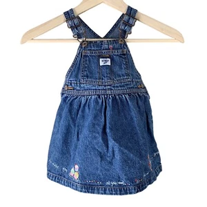 Oshkosh Denim Overall Dress Size 2T Embroidered Hem Adjustable Straps - Picture 1 of 9