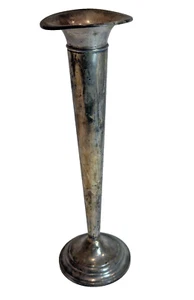 Antique Sterling Silver Weighted 10 1/4” Trumpet Vase, 220.24 grams, Dented - Picture 1 of 9