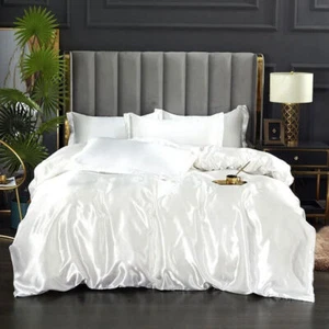 Luxury Satin Silk Bedding Set Duvet Cover Bed Sheet Pillowcases King Queen Size - Picture 1 of 41