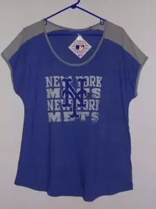 New York Mets t shirt $32 women's scoop neck tri-blend blue heather & steel NWT - Picture 1 of 5