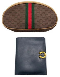 Auth GUCCI Micro GG Sherry Line Brown Pouch/Black Leather Wallet Set2 NS041670 - Picture 1 of 20