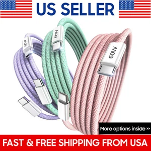 Lot 60W USB-C to USB-C Type-C Cable Fast Charger Charging Data Sync Cord 6ft - Picture 1 of 20