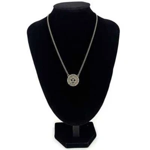 Chanel Necklace Gold Coco Mark GP Rhinestone A16 Logo Round Pendant Women's - Picture 1 of 10