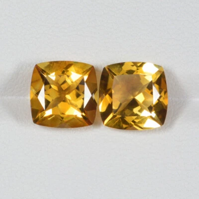 7.55Cts Good Color Natural Golden Orange Citrine 10mm Cushion Pair..!! - Image 1 of 2