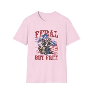 Patriotic Tee, Feral But Free Raccoon T-Shirt, Unisex 4th of July Shirt, [...] - Picture 1 of 15