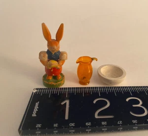 RARE Miniature Ezbirge German carved bunny figure, bowl, Lauscha glass pitcher - Picture 1 of 3