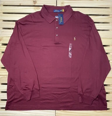 NEW Polo Ralph Lauren Red Burgundy Long Sleeve Polo Shirt Mens 4XB Soft Cotton - Image 1 of 4