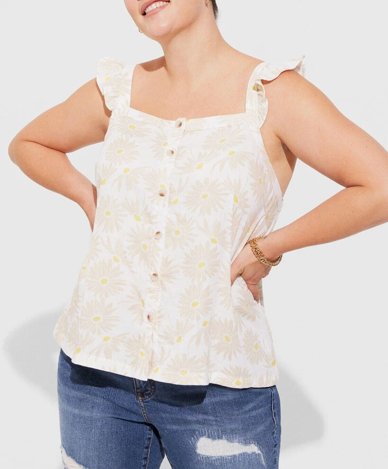 Torrid Double Gauze Ruffle Button Front Tank Top 1X