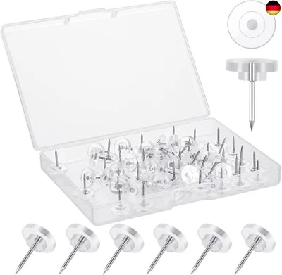 BESUCHE DEN YOOSSO-STORE 60 Stück Transparente Reißzwecken, 16mm Pinnwandnadeln Flach Reißnägel Deko mit