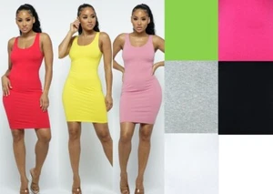 New Cotton Tank Bodycon Evening Party Cocktail Mini Dress Scoop Neck U Back 3001 - Picture 1 of 14