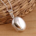 925 Sterling Silver Plain Puff Oval Photo Locket Pendant Necklace Chain Gift Box