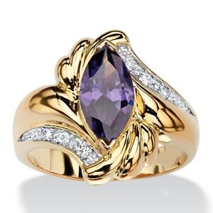 MARQUISE CUT PURPLE AMETHYST CZ ACCENT BYPASS 14K GOLD GP RING SIZE 5 6 7 8 9 10