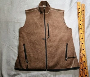 AIGLE Sweater Vest Mens Large Brown Wool Nylon Blend Fullzip MockNeck Pocket Top - Picture 1 of 15