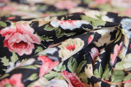 Englisch Leinen Schwarz Rosen - Stoff Meterware Taschenleinen * 50 cm x 150 cm  - Bild 1 von 1