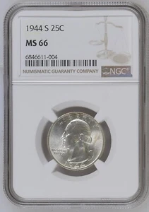 1944-S - Washington Quarter - NGC MS66 - STUNNING SUPER GEM! VERY SCARCE SO FINE - Picture 1 of 2