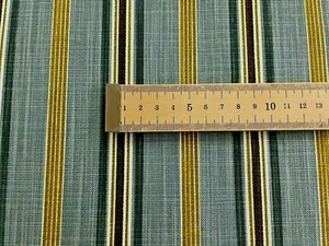 Cotton Fabric Sheringham Stripe Teal/Ochre Curtain Blind Upholstery - Picture 1 of 6