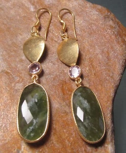 925 silver & 18K gold plate cut Mohave peridot & cut amethyst earrings. - Picture 1 of 5