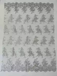 Fancy Plants Sequins Design - Metallic Silver Flower Sequins Embroidered Yard - Picture 1 of 4