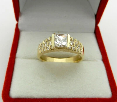 Solid 14k Yellow Gold Engagement Princess Cut CZ Ring with Accent Stones 4.6 gr - Image 1 of 4
