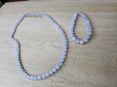 Juego de collar y pulsera elástica con cuentas de ópalo azul Jtv 925 18 pulgadas con extensor  Foto 1 de 4