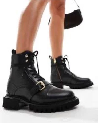 AllSaints Tori Black Leather Combat Boots Sz 38.5 $329 - Image 1 of 4