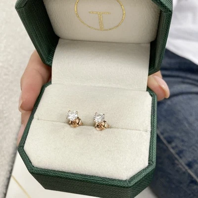 Women Diamond Stud Earrings F SI1 1 Ct Round Solitaire Lab created 14K Rose Gold - Image 1 of 4