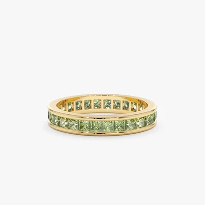 Solid 10k Gold Ring, Peridot Eternity Ring, Stackable Ring, Duty/Tariff free - Image 1 of 4