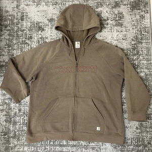 Carhartt For Women 2X Zip-Up Brown Hoodie with Stitched Logo - WK012 WWH - Picture 1 of 10