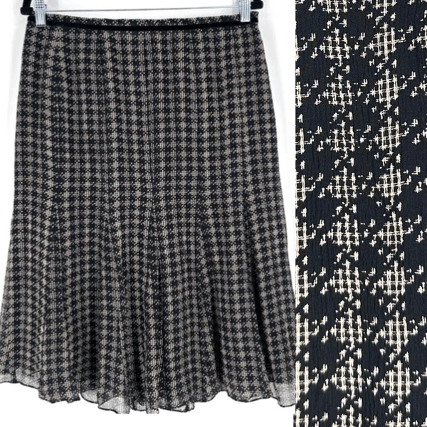Vintage Y2K Anne Klein Silk Houndstooth Black Knee Length Skirt Size 10 Witchy - Image 1 of 4