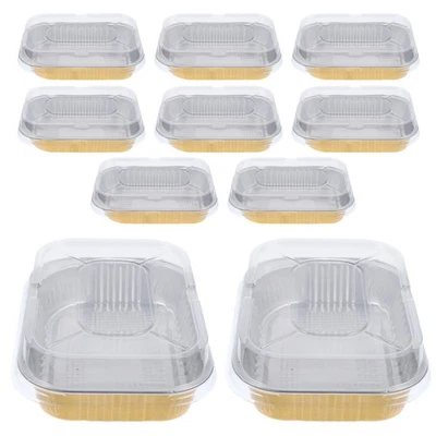  10Pcs Foil Food Boxes Food Foil Pan with Lid Barbecue Foil Cake Pan Aluminum - Imagen 1 de 4