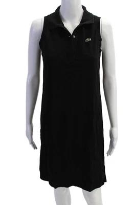 Vestido polo negro Lacoste para mujer sin mangas con cuello hasta la rodilla con logotipo talla FR 40 Foto 1 de 4