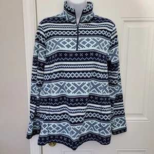 Lands End Damen Fleece Viertel Reißverschluss Pullover blau Faire Isle Azteken Größe Small - Bild 1 von 9